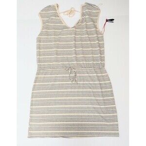 Poof Apparel  Shift Dress Striped Beige Stretch Drawstring Waist Large New